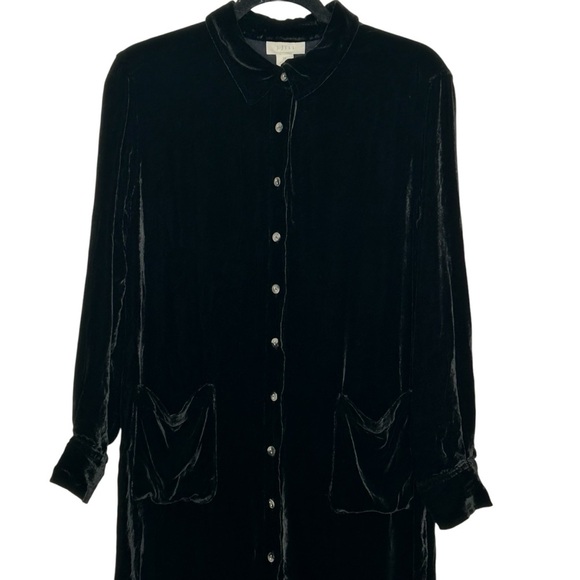 J. Jill Vtg. Black Velvet Long Line Button-Up Duster Coat/Cardigan Sz 6P - Picture 3 of 14